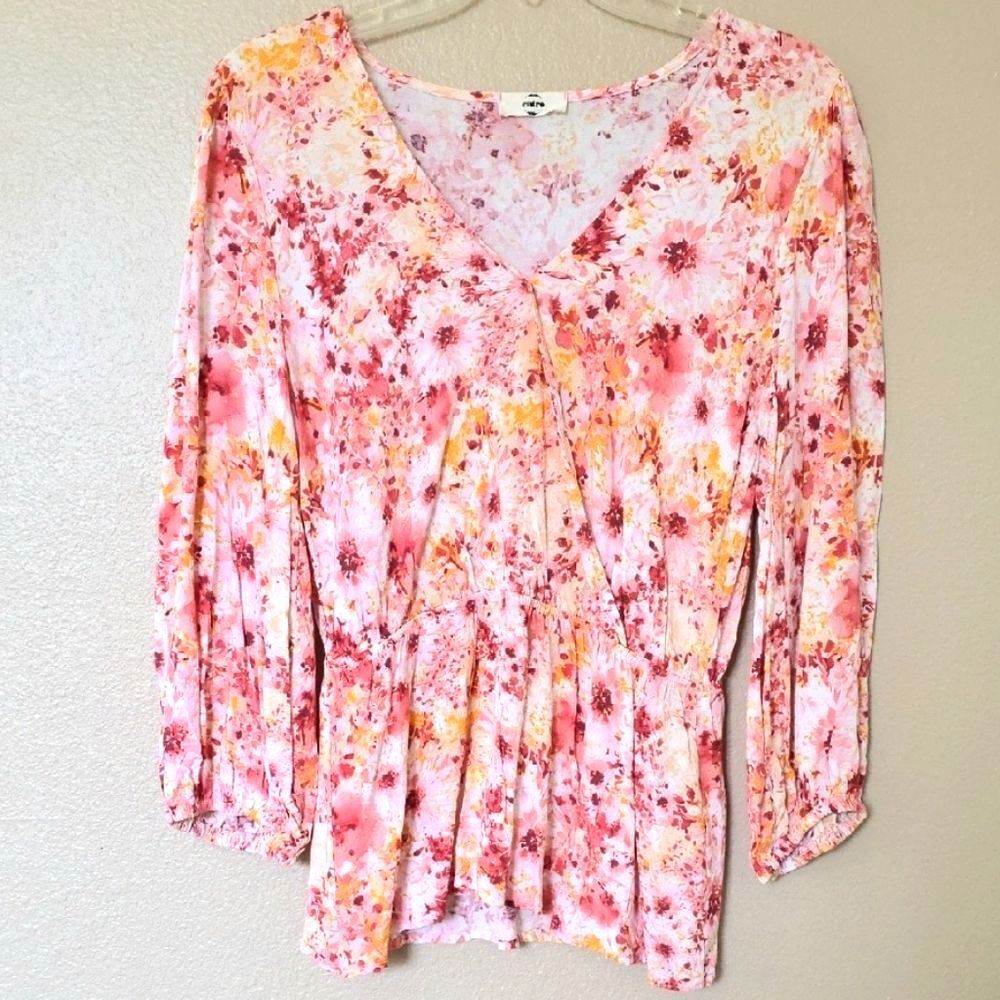 Entro Womens Pink Orange Floral Boho Blouse Spring Easter - Size Medium